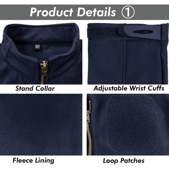 Men’s SoftShell Jacket Fleece Lined Water Resistant Tactical Coat Navy Blue Med - Picture 4 of 5